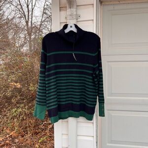 NWT Talbots Pretty Navy Forest Green Stripe Long Sleeve Turtleneck Sweater